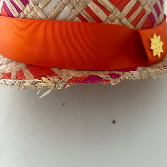 Jonathan Adler Straw Ribbon Orange and Pink Fedora Hat - Picture 10 of 10
